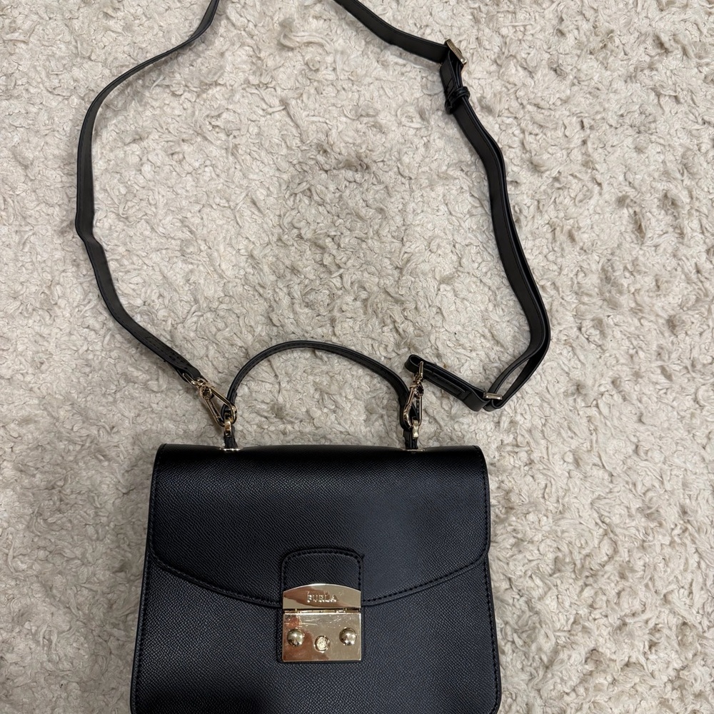 Furla Black Crossbody Bag with Gold Accents